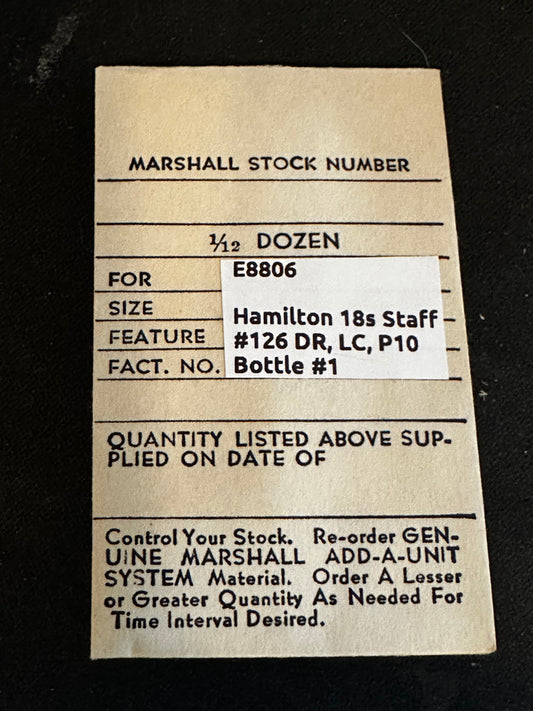 C & E Marshall balance staff E8806 for Hamilton 18s No. 126, DR, LC, P10