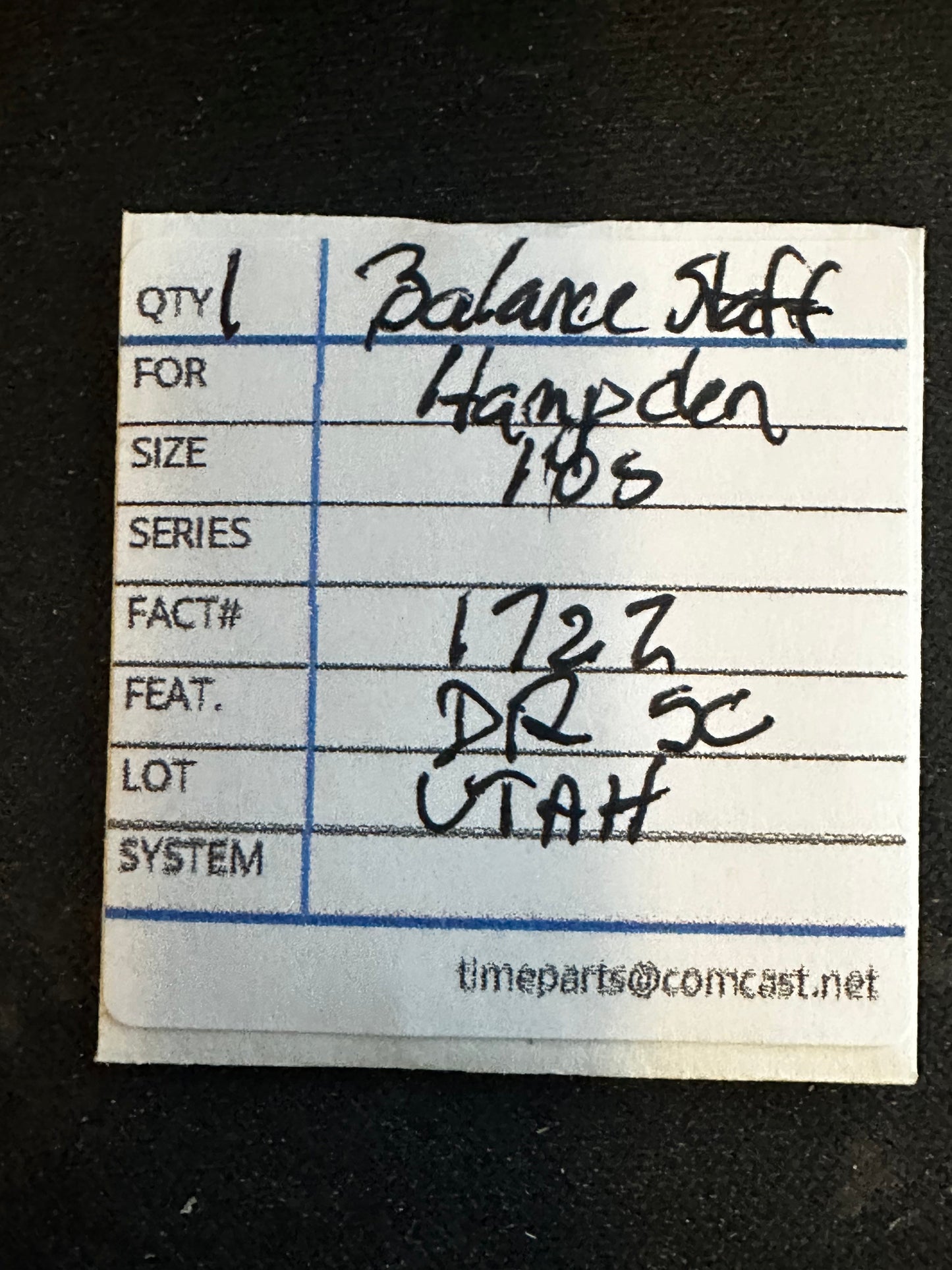 Hampden Balance Staff for 18s movements Factory No. 1722 (Copy)