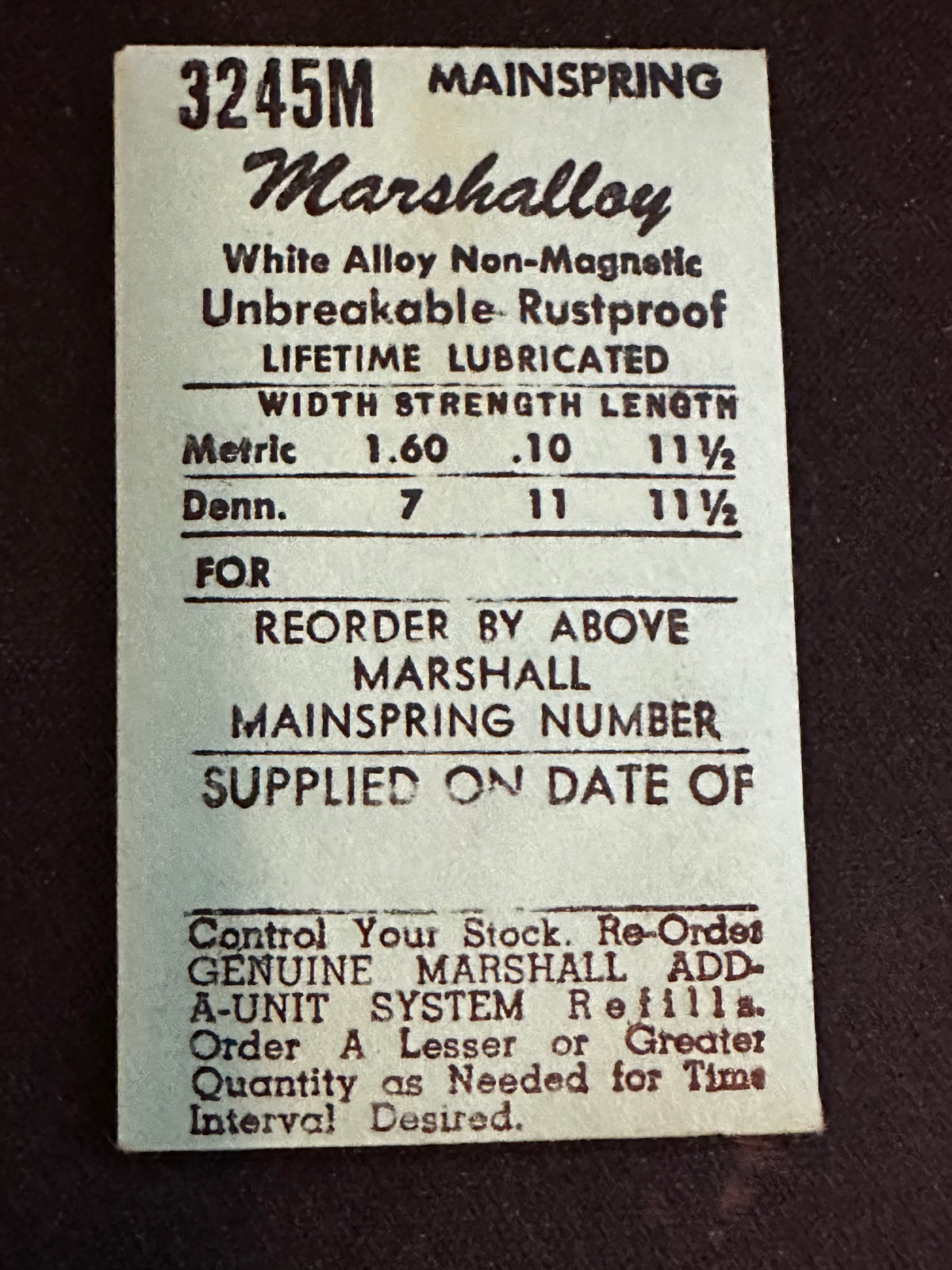 C&E Marshall Marshalloy Mainspring 3245M for General 80, 800C, AS 1123 to 1294 - Alloy