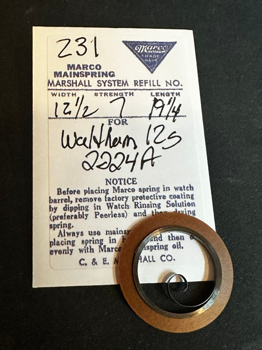 Marco Mainspring No.231 for 12s Waltham 17j No. 2224A - Steel