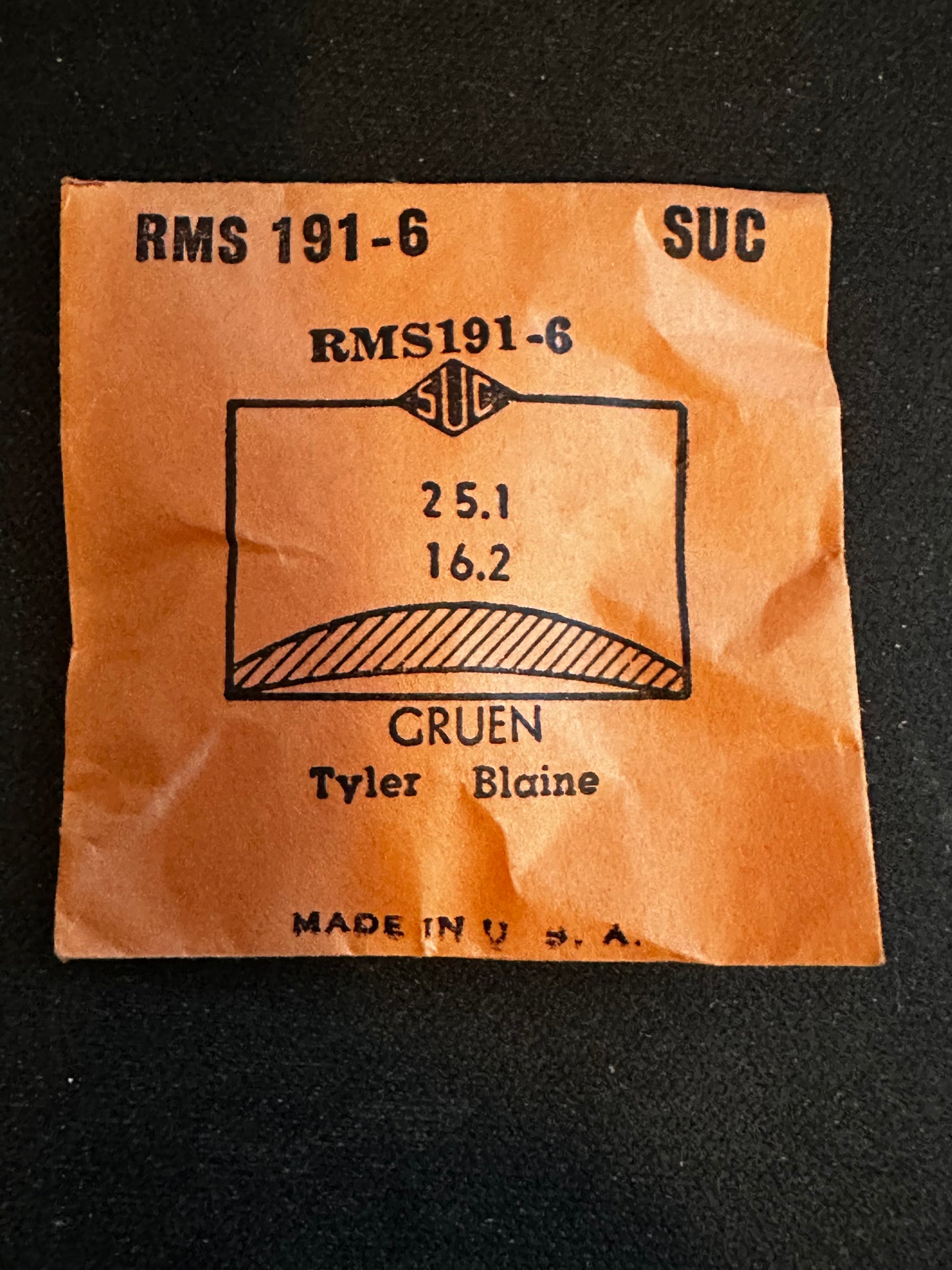 SUC Rocket Crystal RMS 191-6 for GRUEN Tyler, Blaine - 25.1 x 16.2mm - New