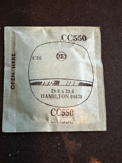 GS CC550 Fancy Wrist Watch Crystal for HAMILTON case #98670 - 29.6 x 29.6 mm - New