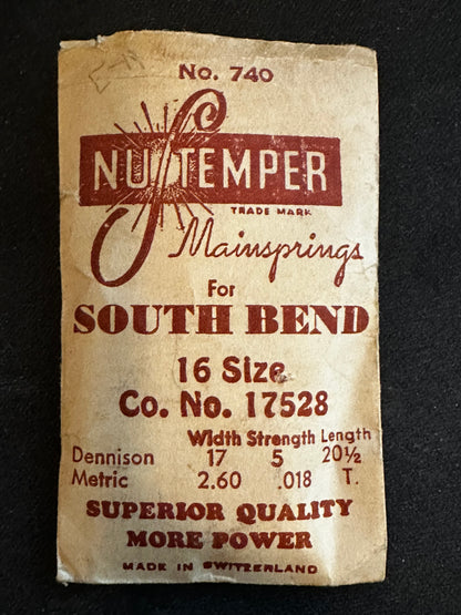 NuTemper Mainspring #740 for South Bend 16s No. 17528 - Steel