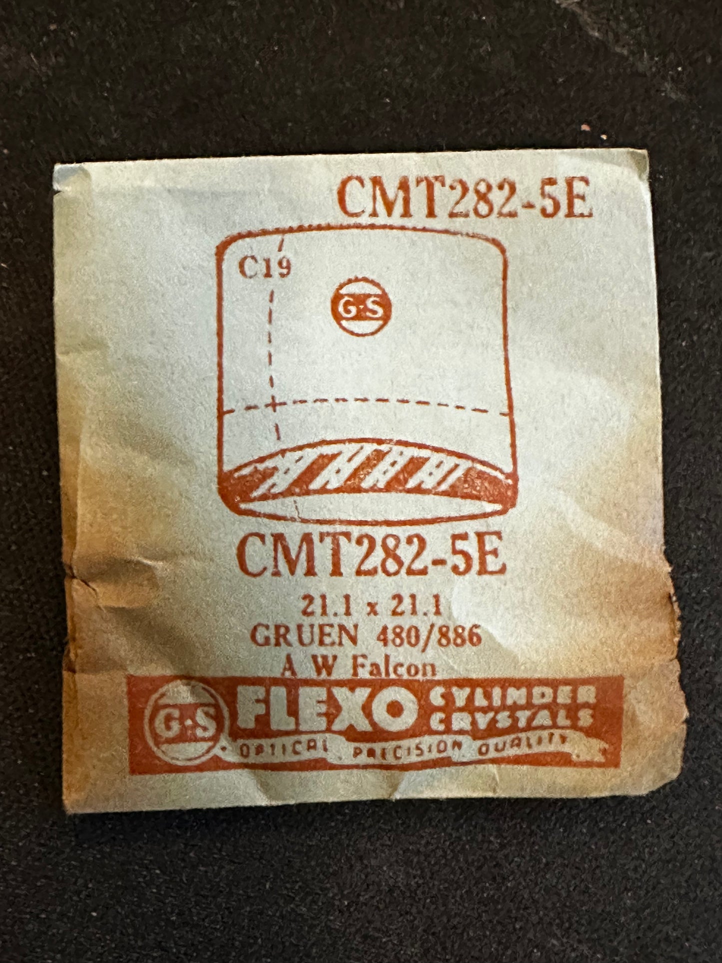 GS Fancy Crystal CMT282-5E for GRUEN Falcon 480/886 - 21.1 x 21.1 mm - New