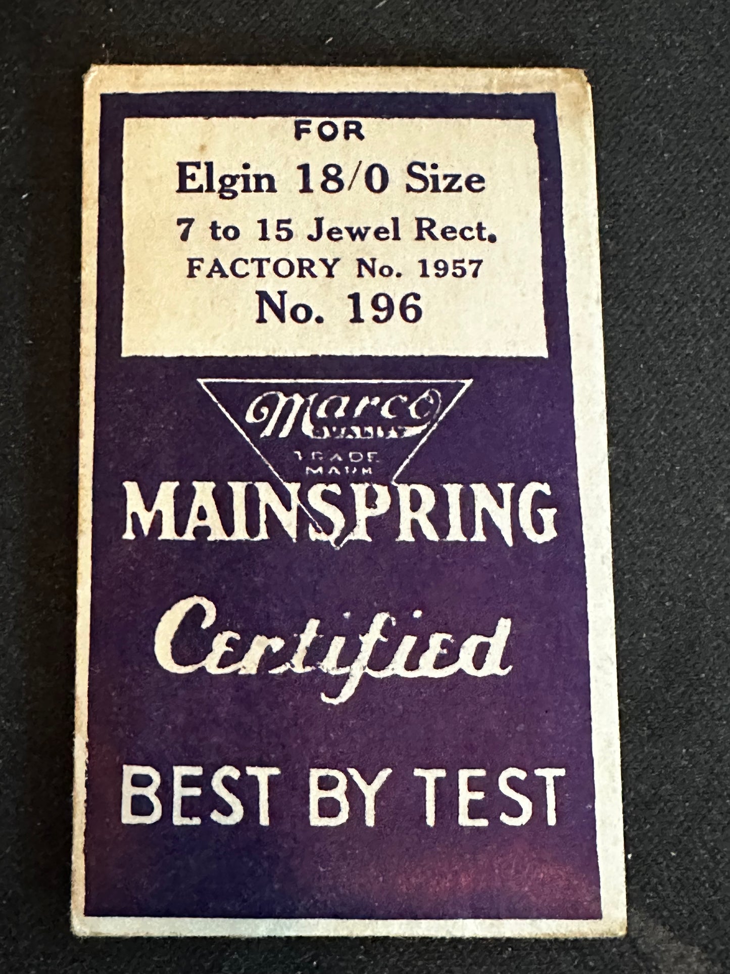 Marco Mainspring #196 for 18/0s Elgin No. 1957 - Steel