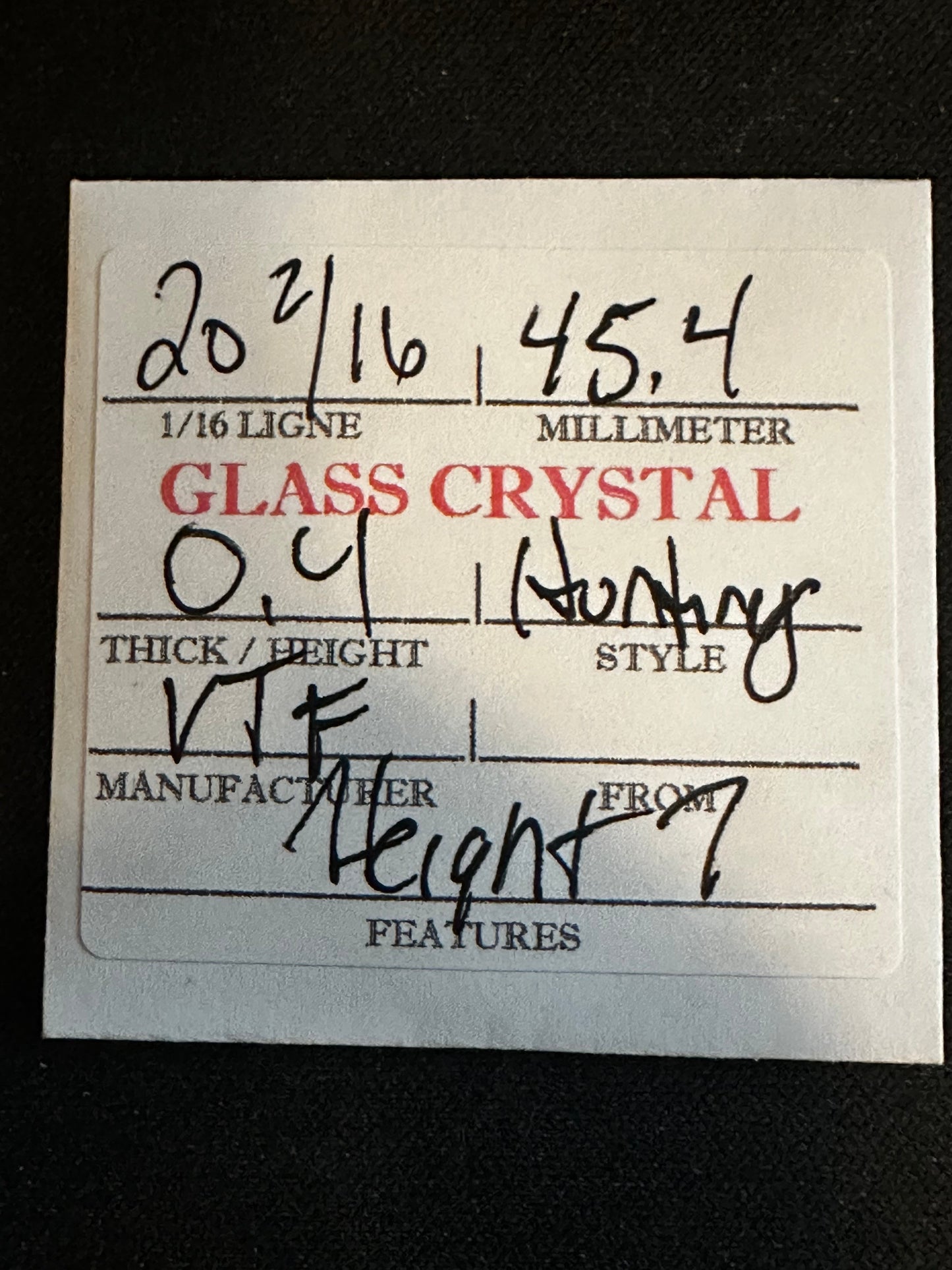 VTF Vintage Glass Hunting Case Watch Crystal 20-2/16 (~45.4mm) - NOS