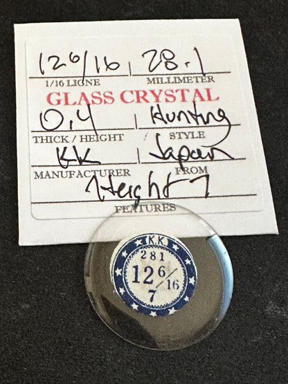 KK Vintage Glass Hunting Case Watch Crystal 12-6/16 (~28.1mm) - NOS