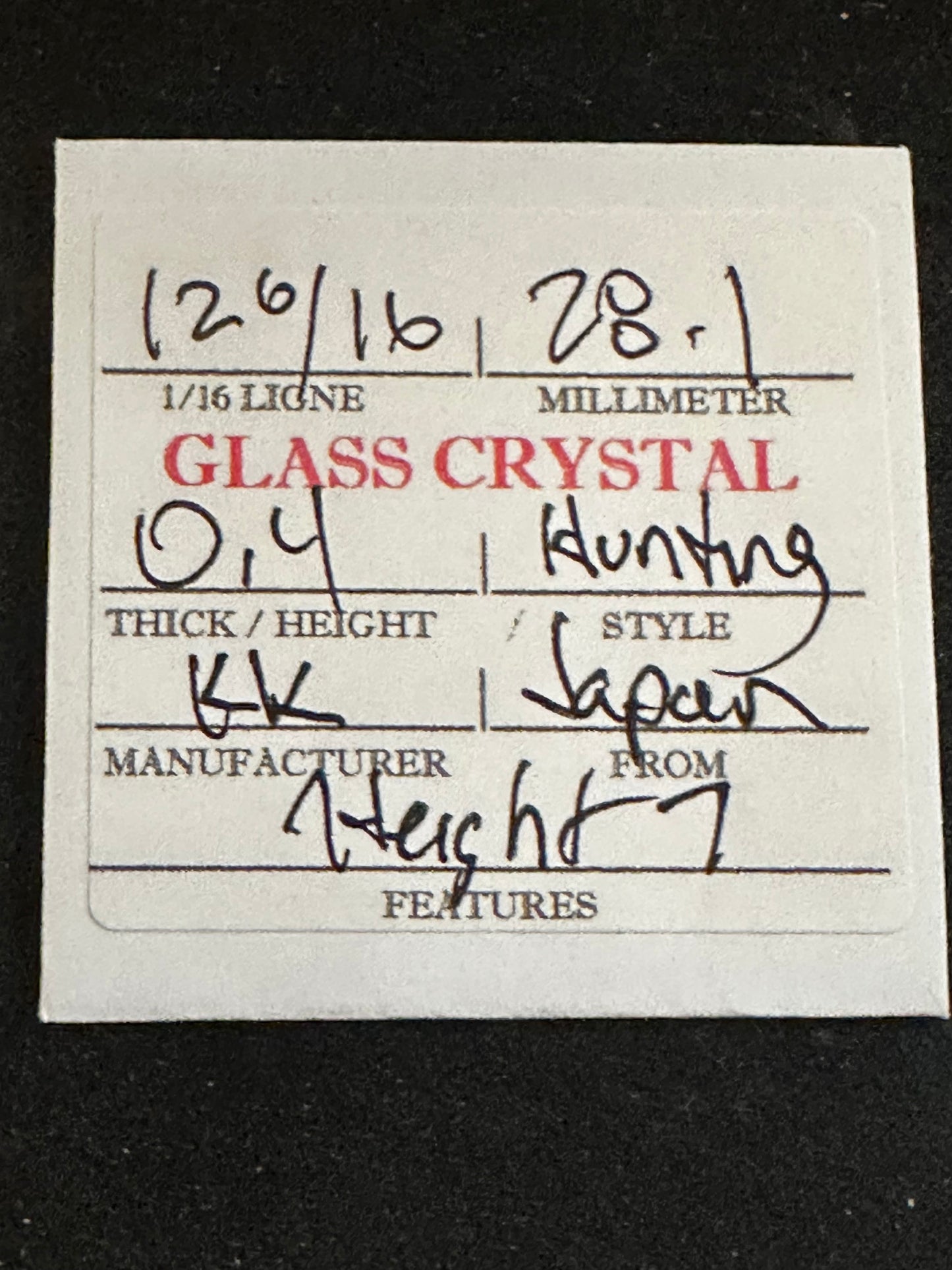 Vintage Glass Hunting Case Watch Crystal 12-6/16 (~28.0mm) - NOS