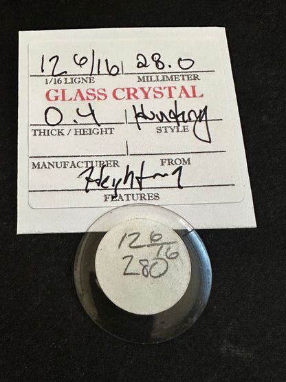 Vintage Glass Hunting Case Watch Crystal 12-6/16 (~28.0mm) - NOS