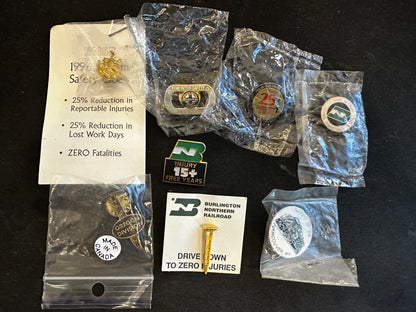 Lot of 8 Burlington Northern & BNSF Safety Award & related RR hat pins