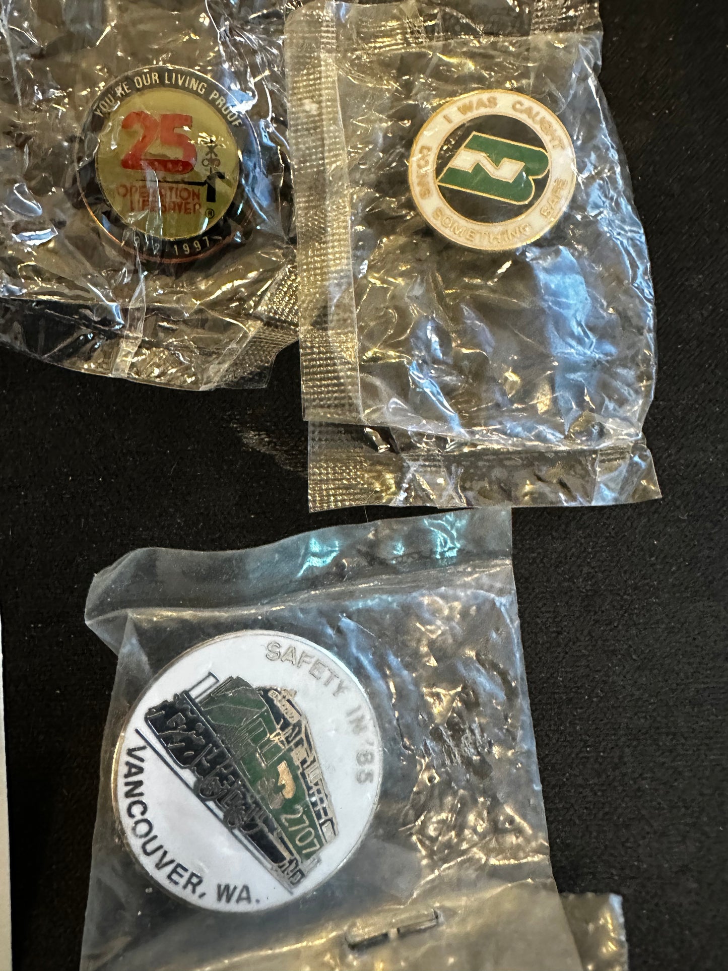 Lot of 8 Burlington Northern & BNSF Safety Award & related RR hat pins