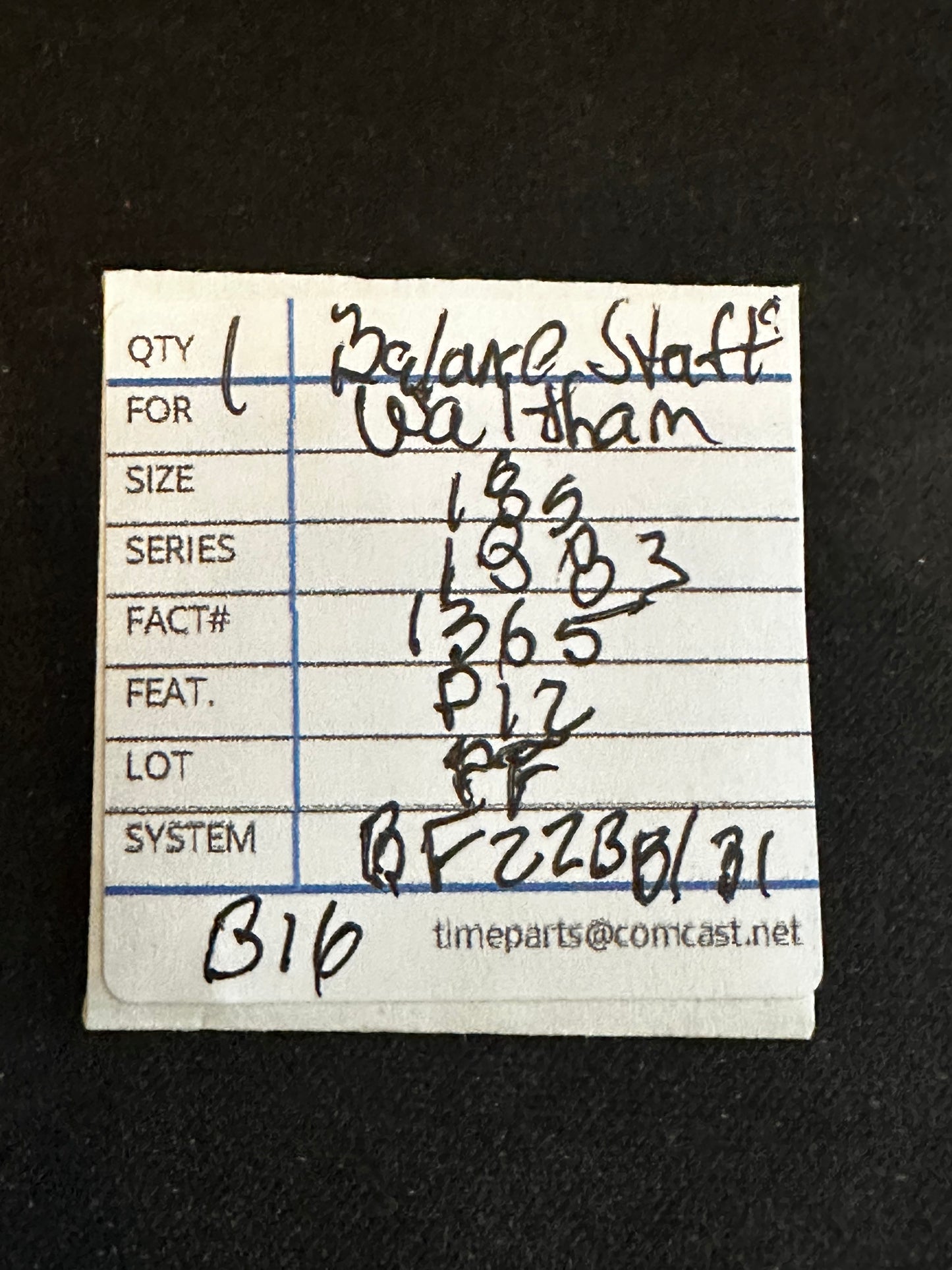 Waltham Factory Balance Staff for 18s Model 1883 No. 1365 / 3