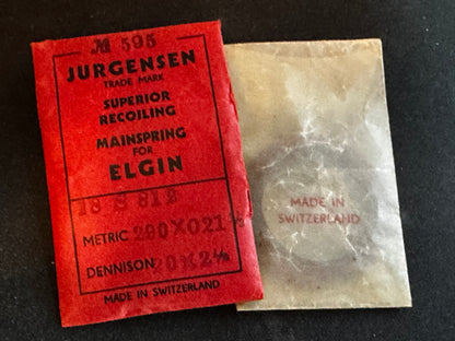 Jurgensen Mainspring #595 for Elgin 18s Factory No. 812 - Steel