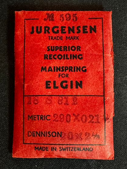 Jurgensen Mainspring #595 for Elgin 18s Factory No. 812 - Steel