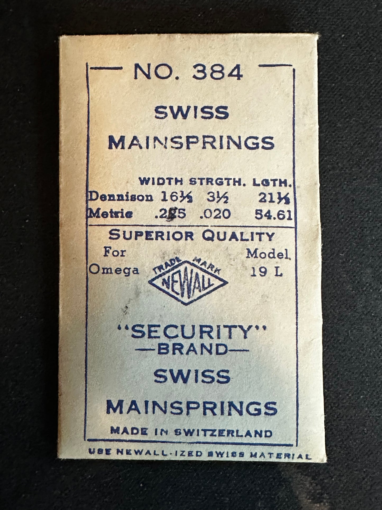 Newall Security Mainspring #384 for Omega Caliber 19L - Steel