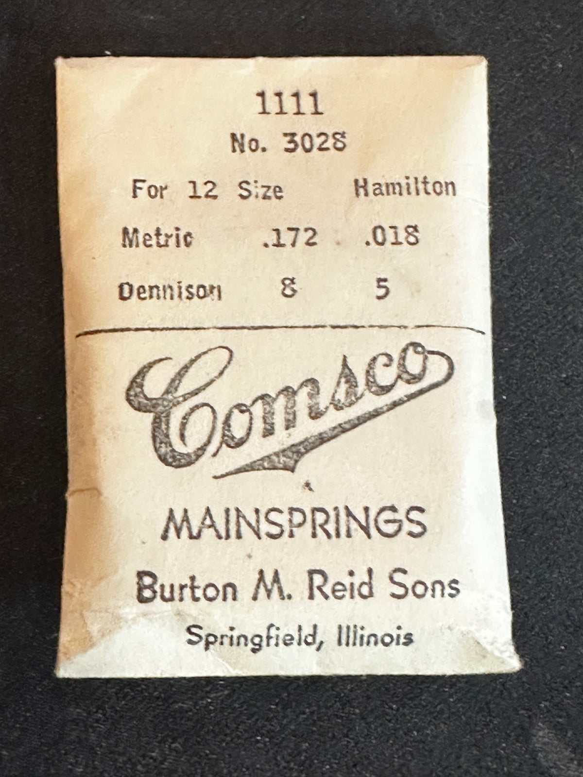 Comsco Mainspring #1111 for Hamilton 12s Factory No. 1228 / 3028 - Steel