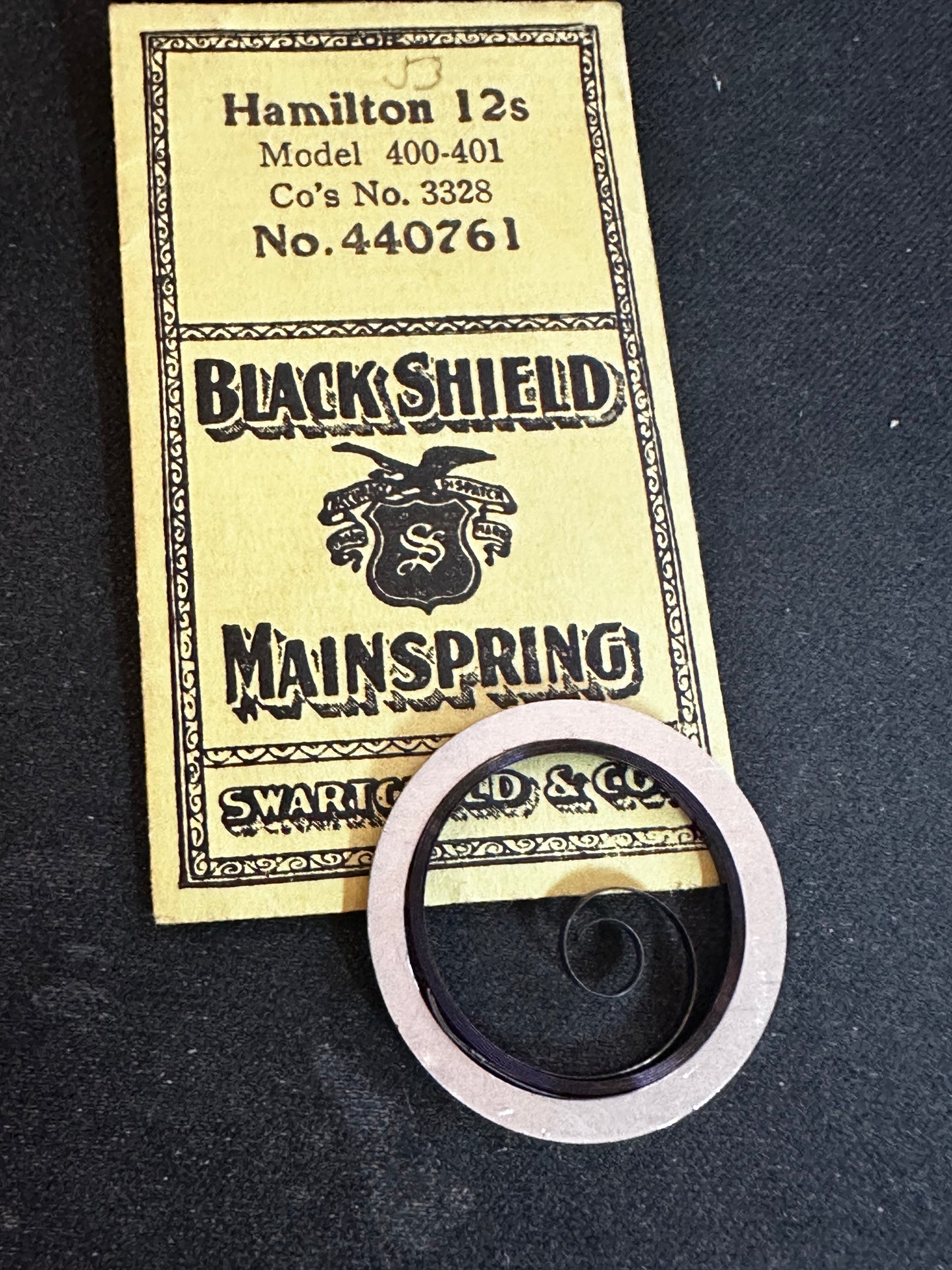 Swartchild Black Shield Mainspring 440761 for Hamilton 12s No. 3328 - Steel