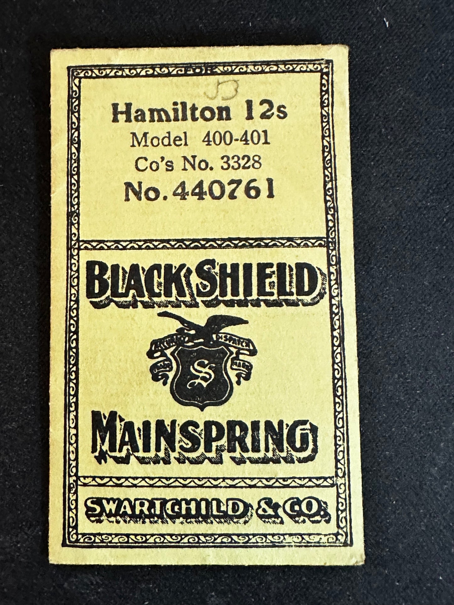 Swartchild Black Shield Mainspring 440761 for Hamilton 12s No. 3328 - Steel