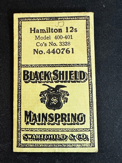 Swartchild Black Shield Mainspring 440761 for Hamilton 12s No. 3328 - Steel