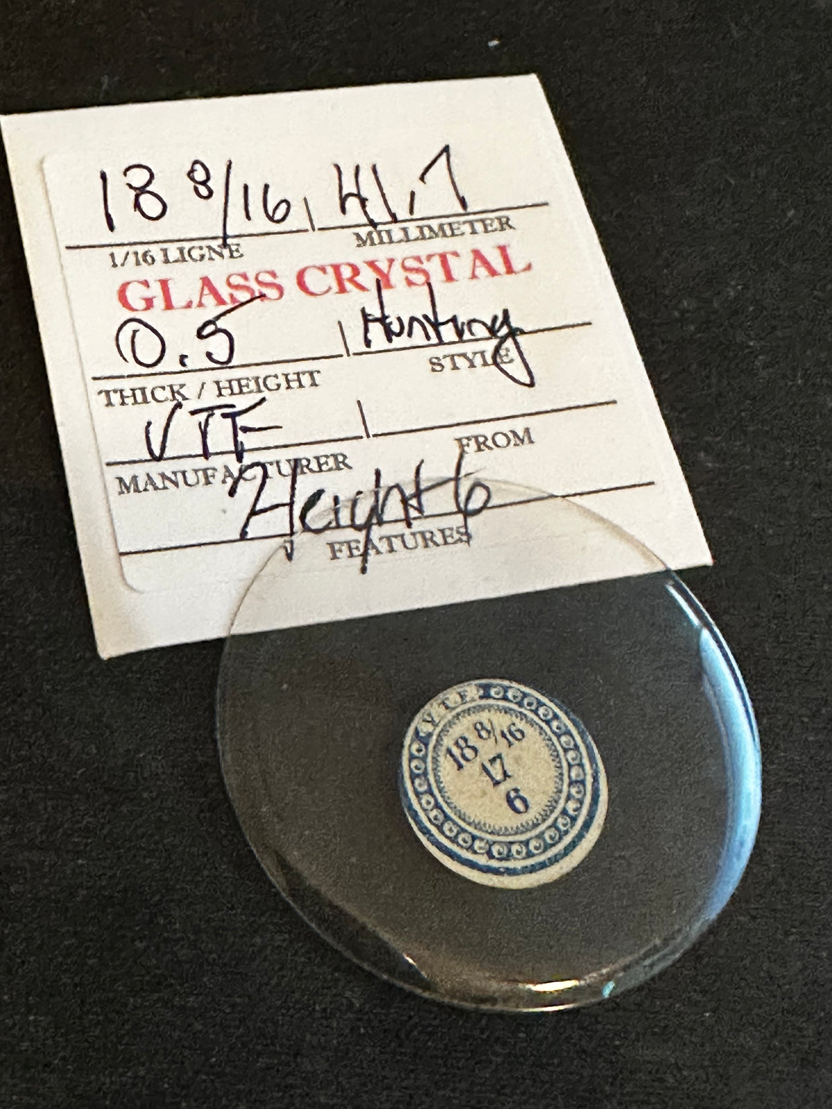 VTF Vintage Glass Hunting Case Watch Crystal 18-8/16 (~41.7mm) - NOS