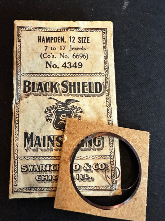 Swartchild Black Shield Mainspring for 12s Hampden No. 6696 - Steel