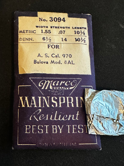 Marco Mainspring No. 3094 for Bulova 8AL, GP 80, 81, 87, AS 970, 1003 - Steel