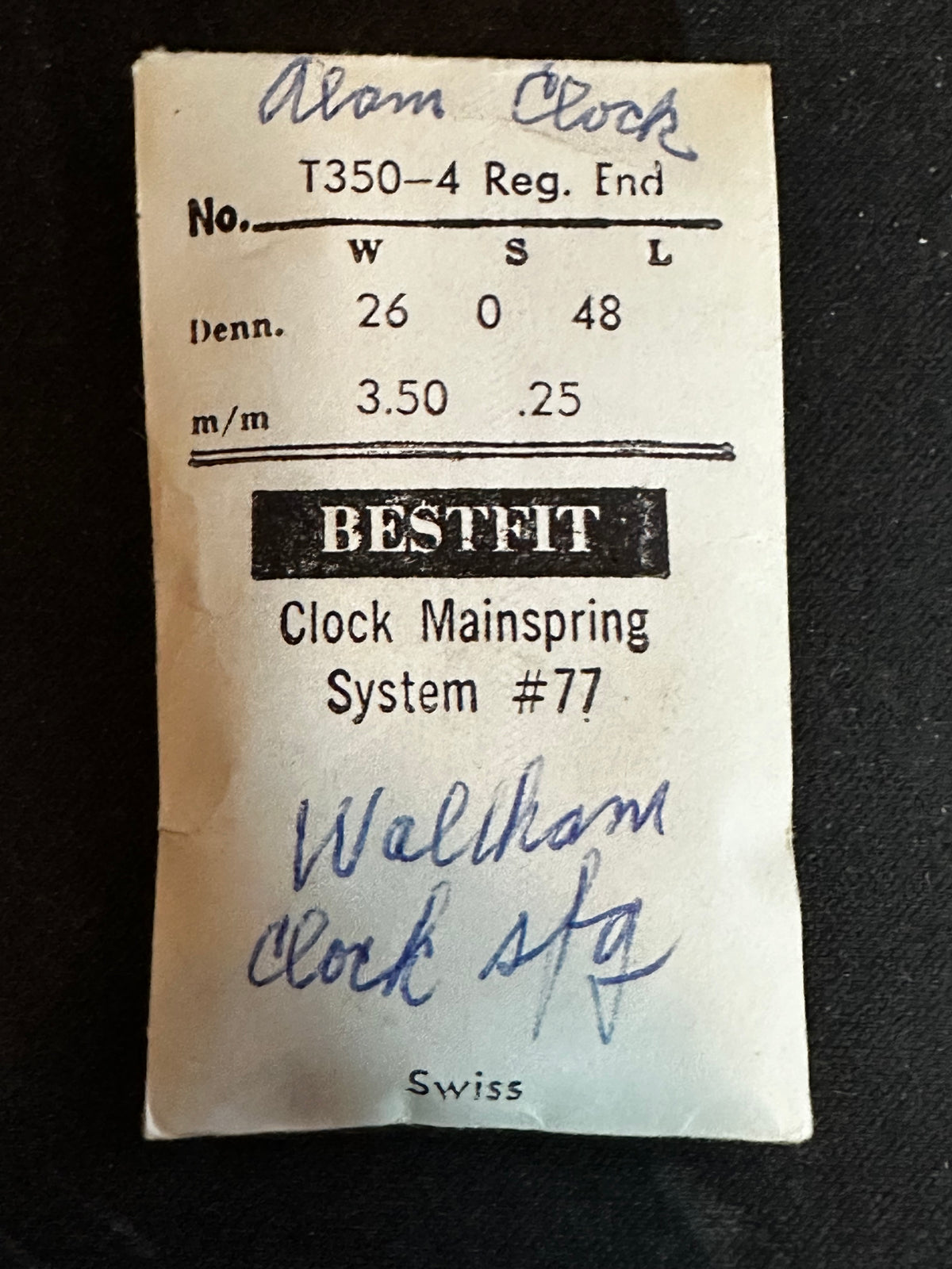 BESTFIT Alarm Clock Mainspring - 26 x 0 x 48" Long - T350-4