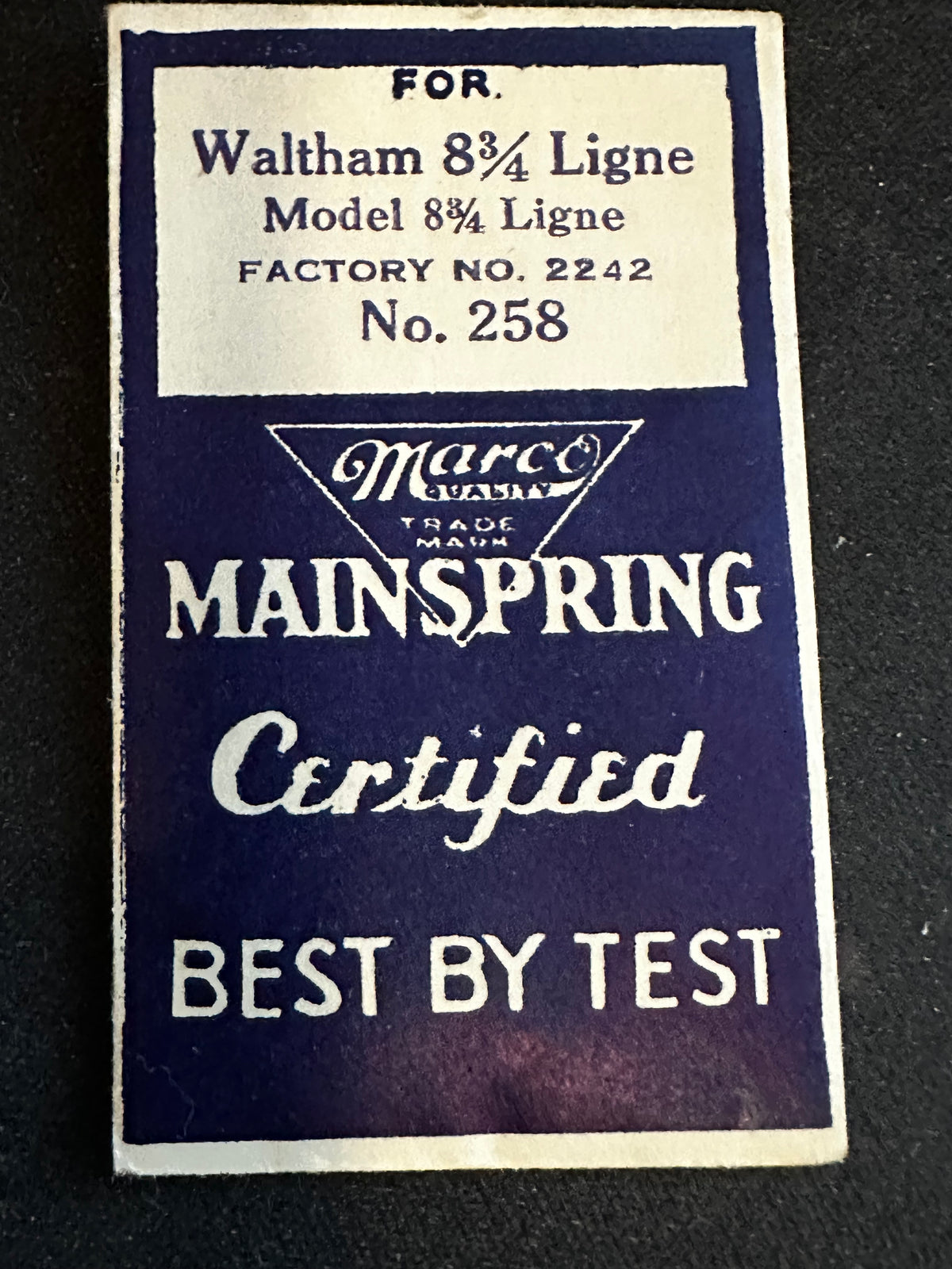 Marco Mainspring #258 for Waltham 8¾ ligne Model 870 No. 2242 - Steel