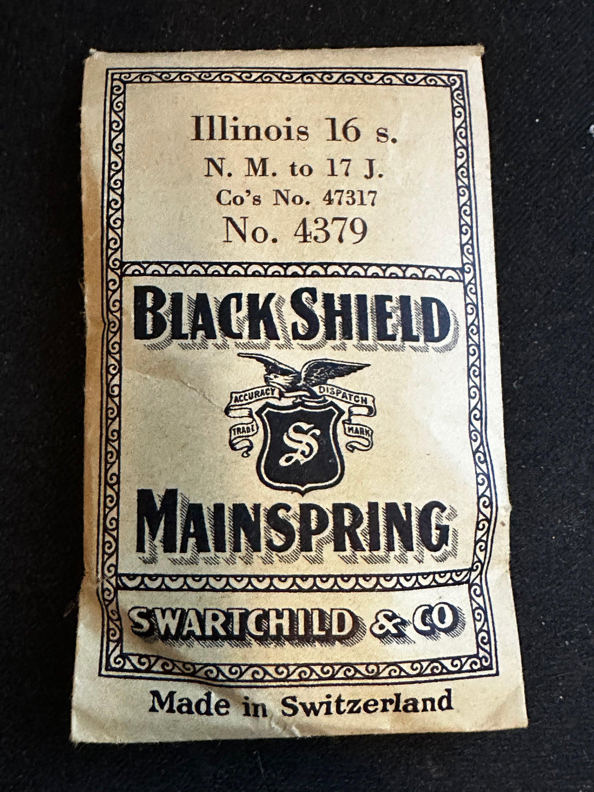 Swartchild Black Shield Mainspring for Illinois 16s New Model No. 47317 - Steel