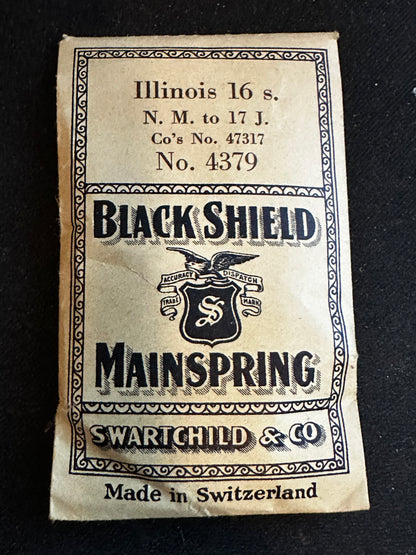 Swartchild Black Shield Mainspring for Illinois 16s New Model No. 47317 - Steel