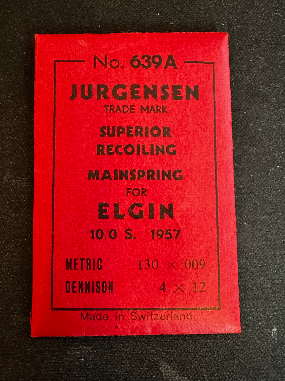 Jurgensen Mainspring #639A for Elgin 10/0s Factory No. 1957 - Steel