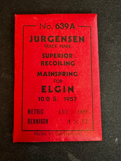 Jurgensen Mainspring #639A for Elgin 10/0s Factory No. 1957 - Steel