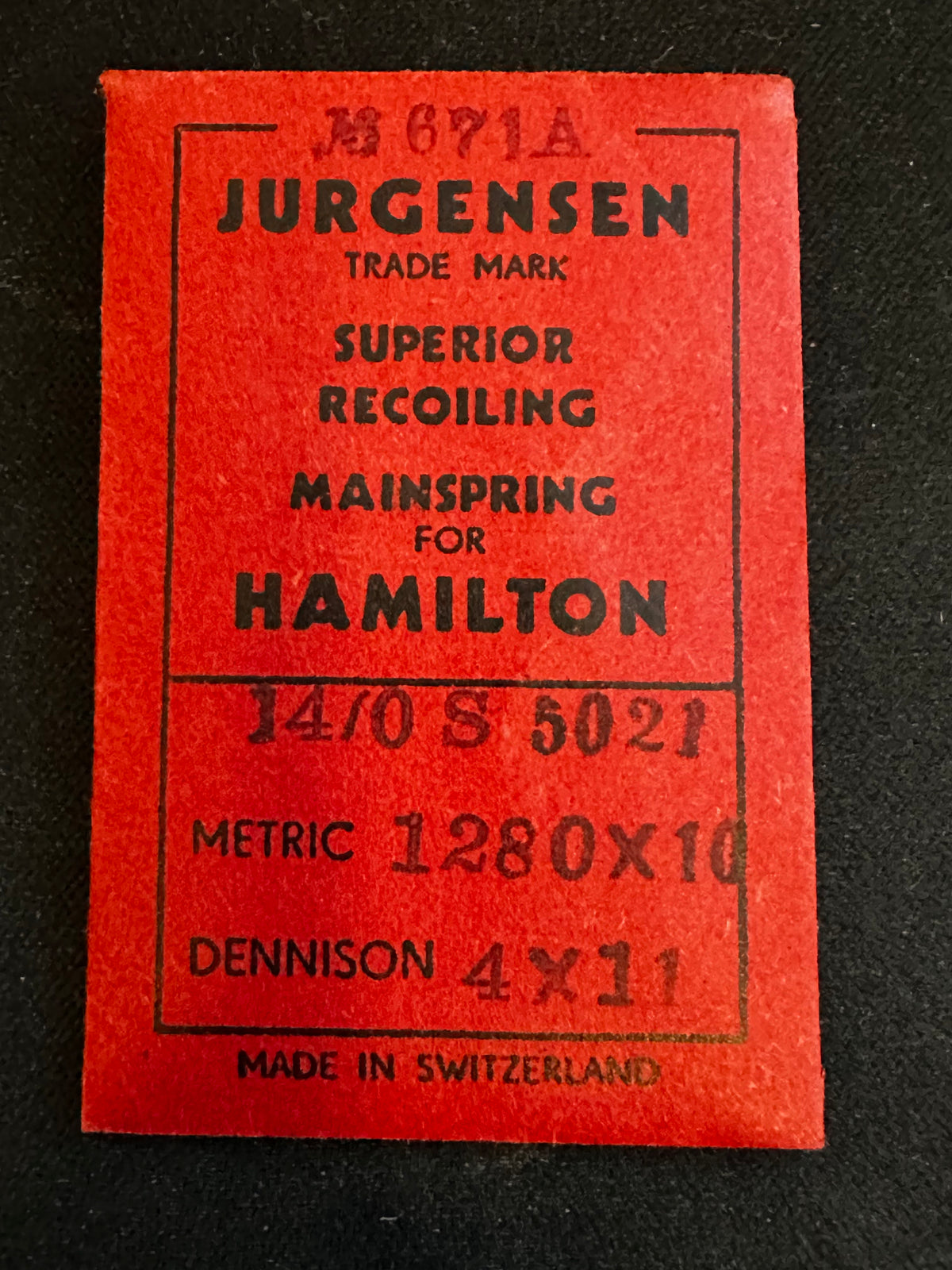Jurgensen Mainspring #671A for Hamilton 14/0s No. 5021 - Steel