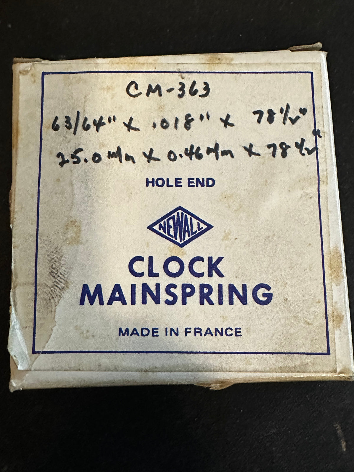 Newall HOLE End Clock Mainspring – 25.0mm x .46mm x 78½″ Long - No. CM-363