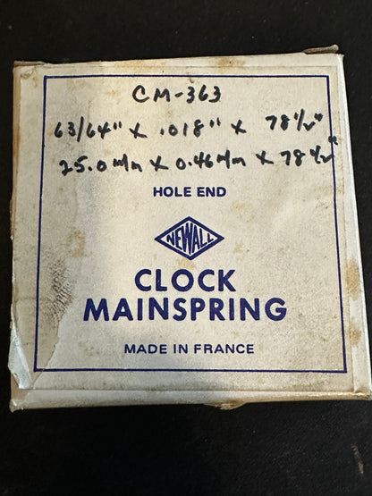 Newall HOLE End Clock Mainspring – 25.0mm x .46mm x 78½″ Long - No. CM-363
