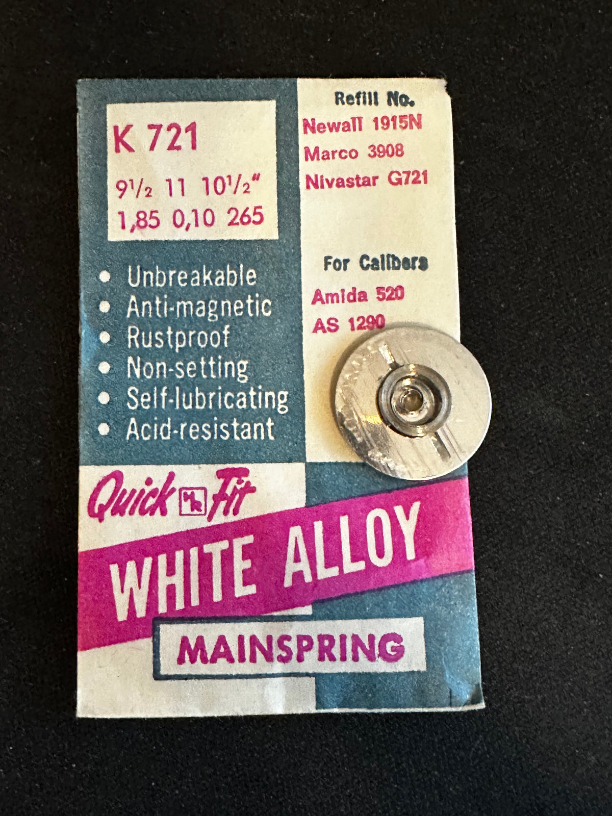 HR Quick Fit Mainspring K721 for Amida 520, AS 1290 - Alloy