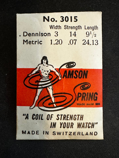 Samson Mainspring No. 3015 for Bulova 3AF, Font 1, Liengme 105 - Steel