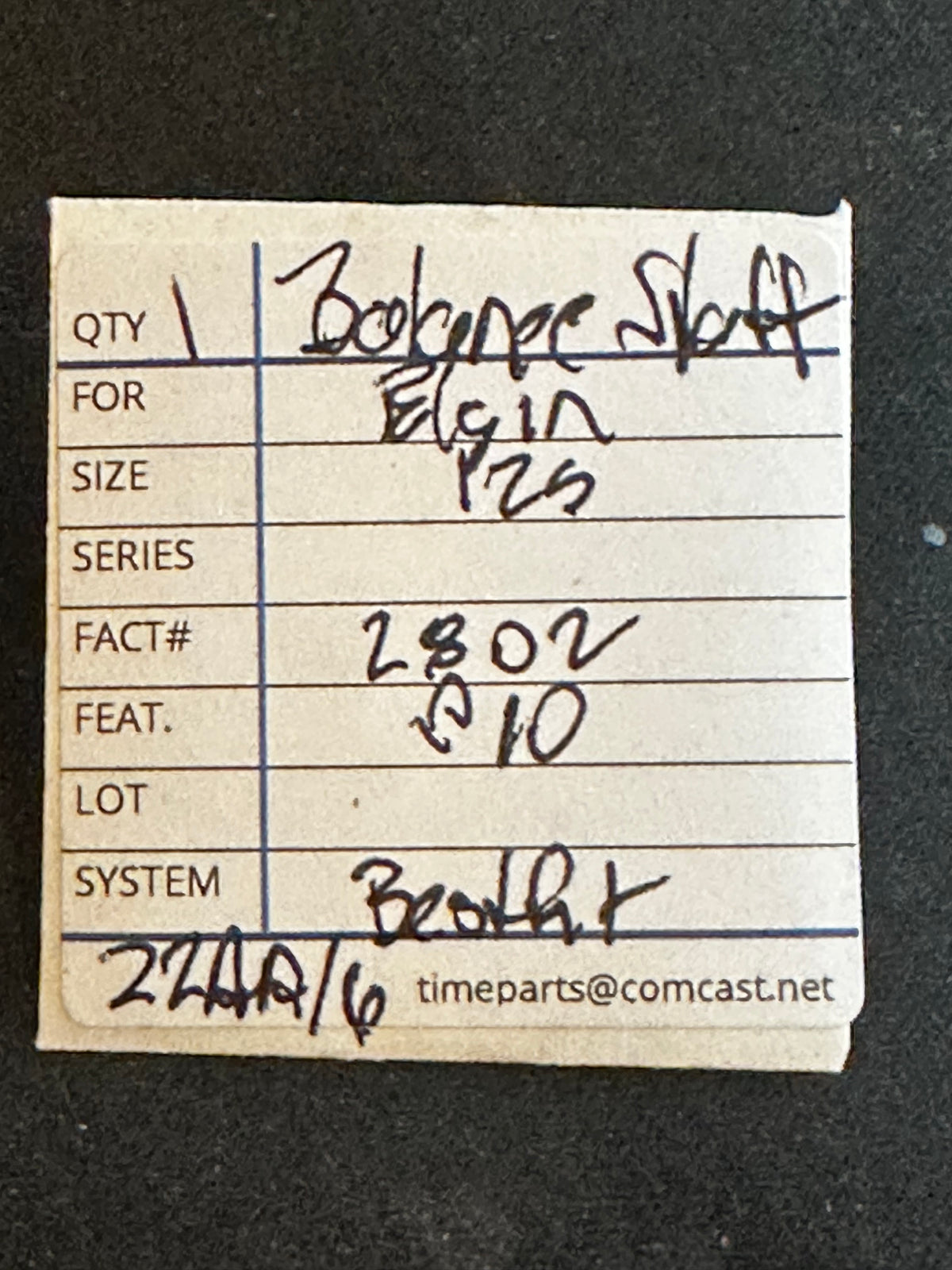 Elgin Balance Staff for 12s movements, Pivot 10, No. 2802