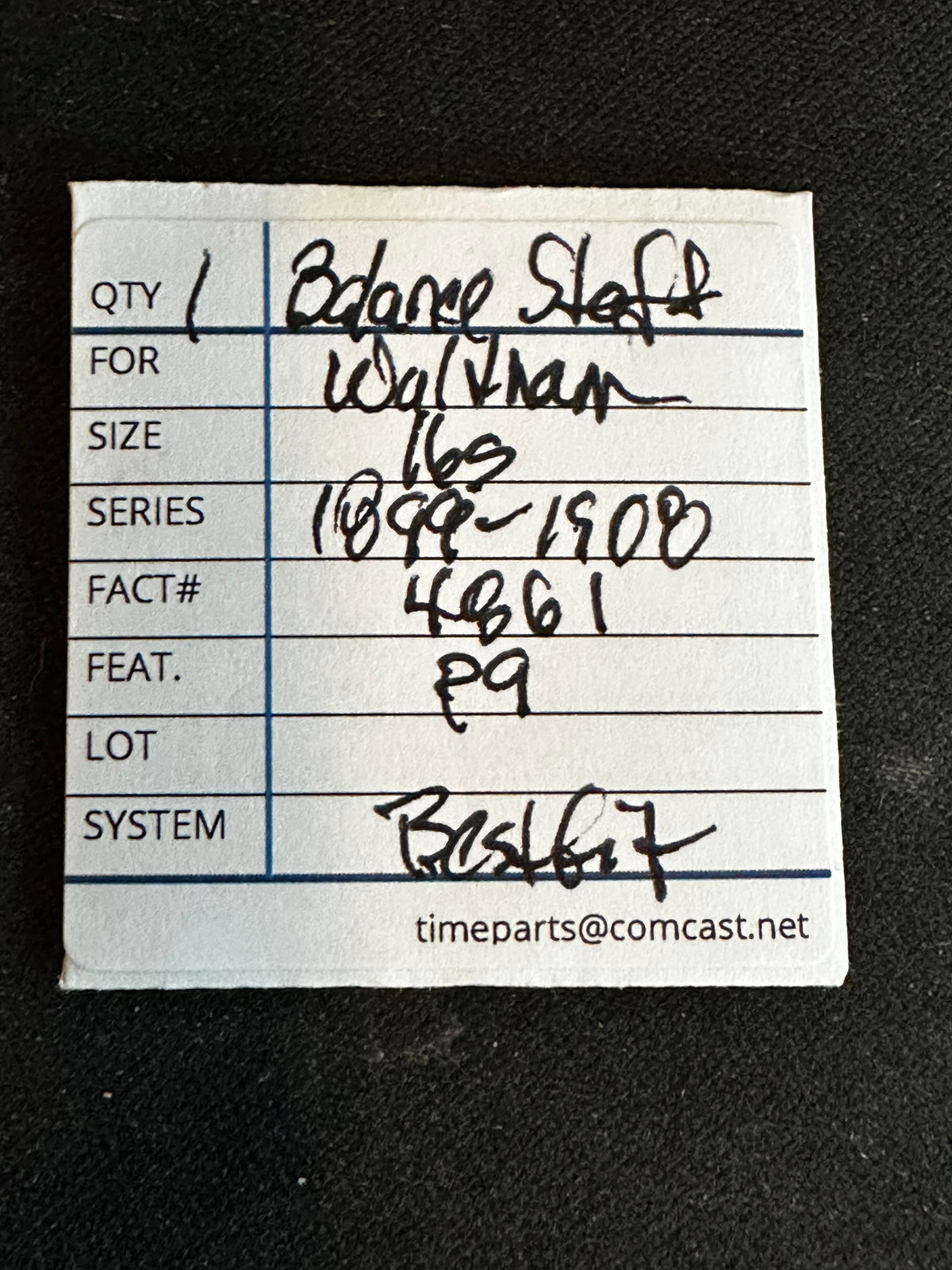 Bestfit Material Balance Staff for Waltham 16s Model 1899-1908, P9, No. 4861 - New