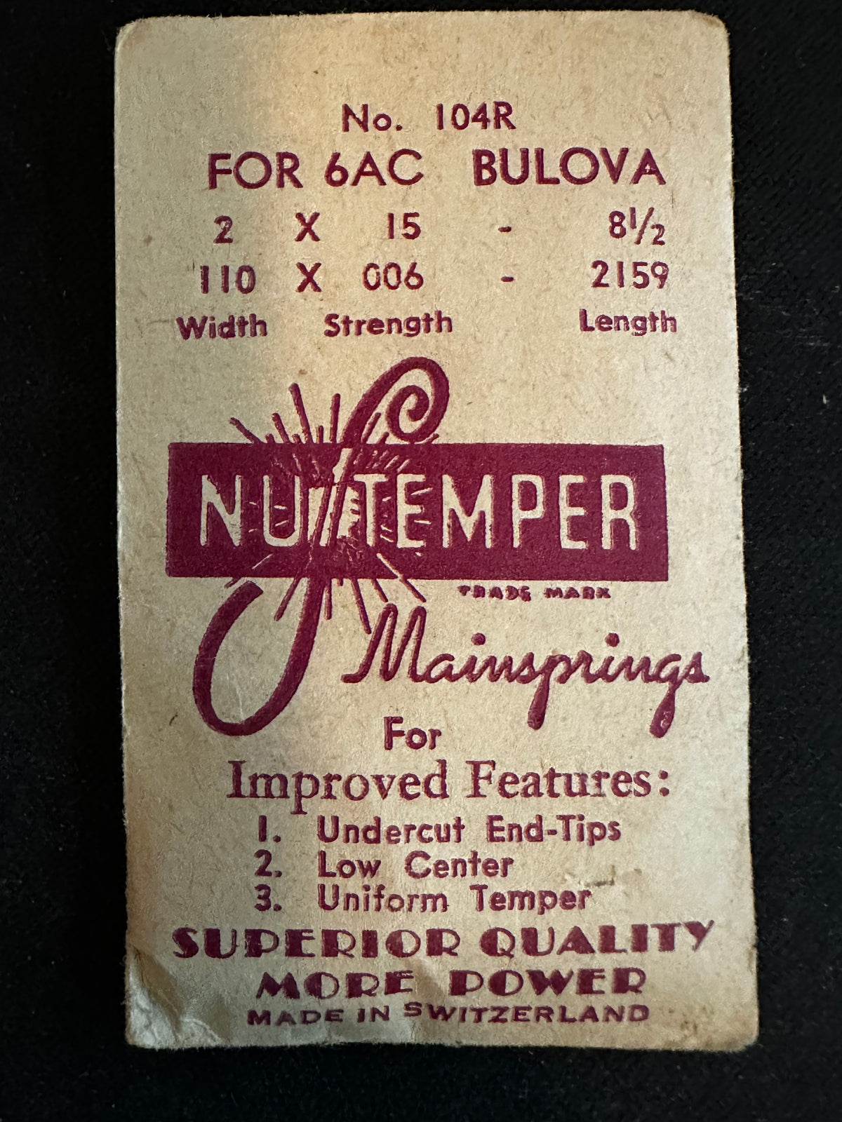 NuTemper Mainspring No. 104R for Bulova 6AC movements - Steel