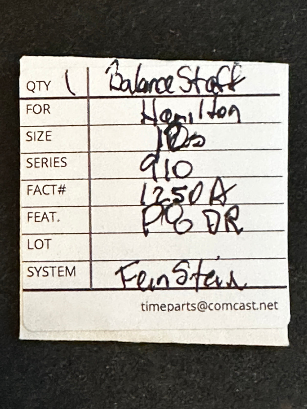 Hamilton Factory Balance Staff for 12s No. 1250A, P08 - New