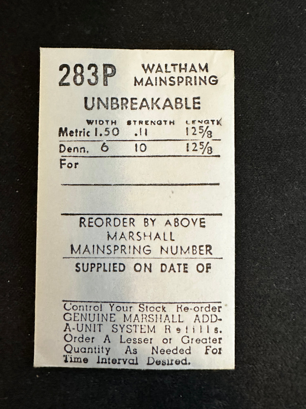 Marco Mainspring 283P for 6/0s Waltham No. 2226 / 2276 - Alloy