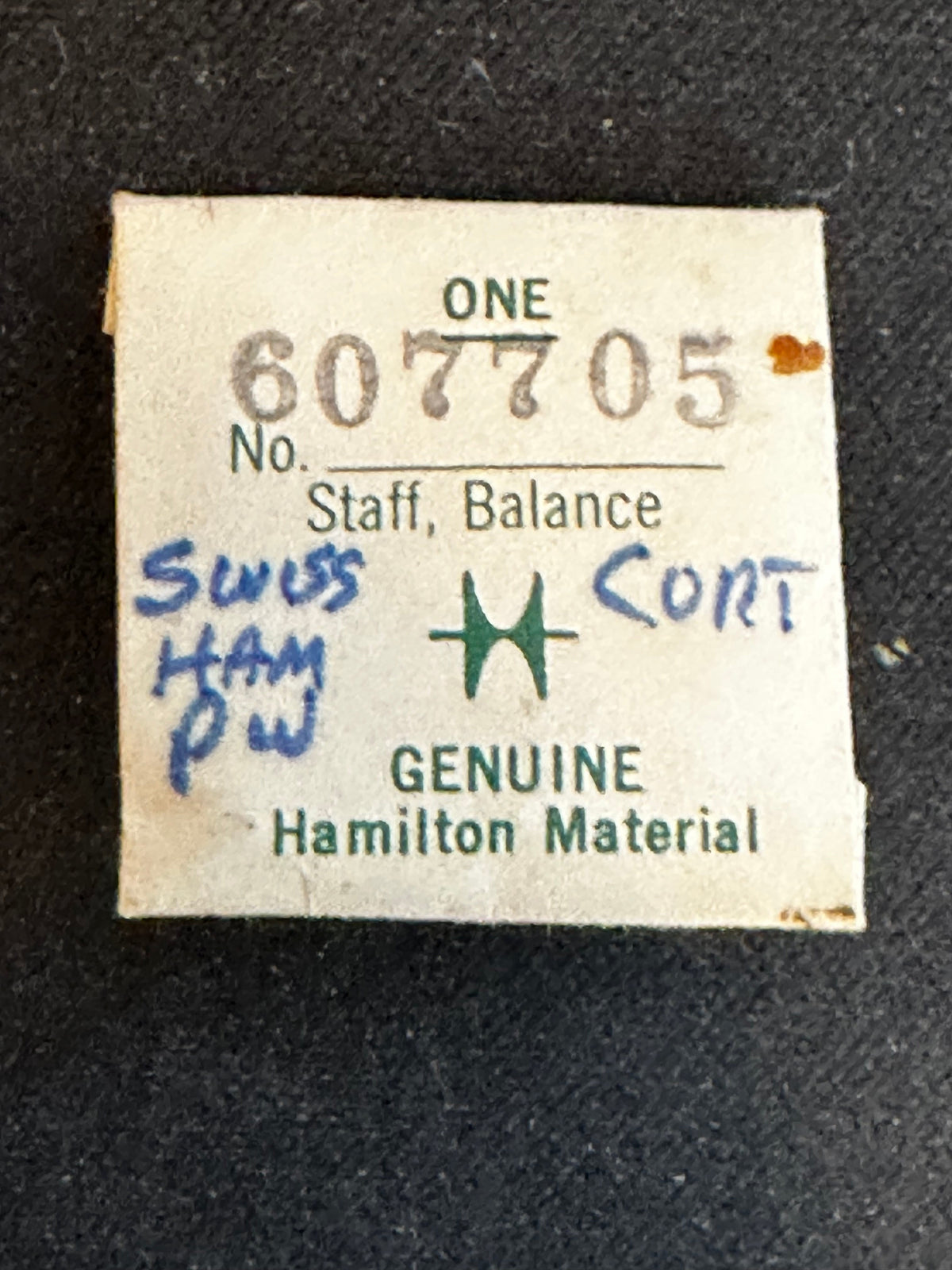 Hamilton Factory Balance Staff for Swiss Traffic Special Pocket Watch, No. 607705 - New