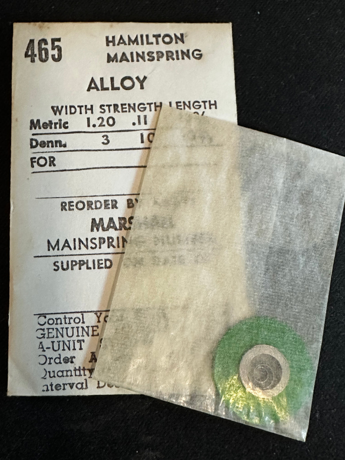 C&E Marshall Mainspring #465 for Hamilton 11½L grade 676, 687 No. 67621 / 716784 - Alloy