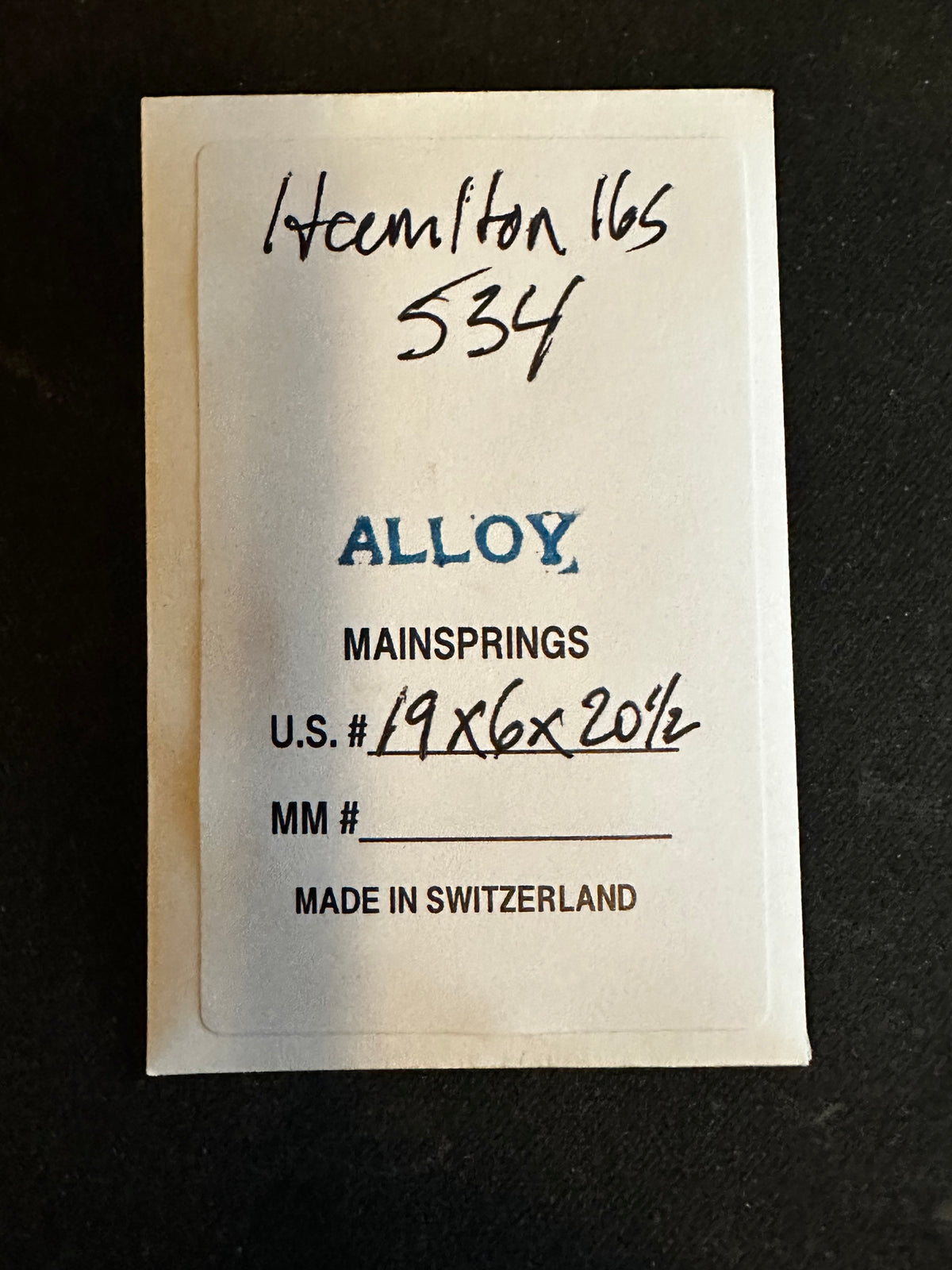 Alloy Mainspring for 16s Hamilton No. 534