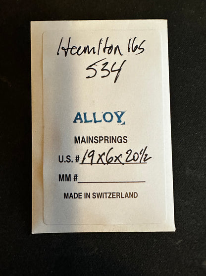 Alloy Mainspring for 16s Hamilton No. 534