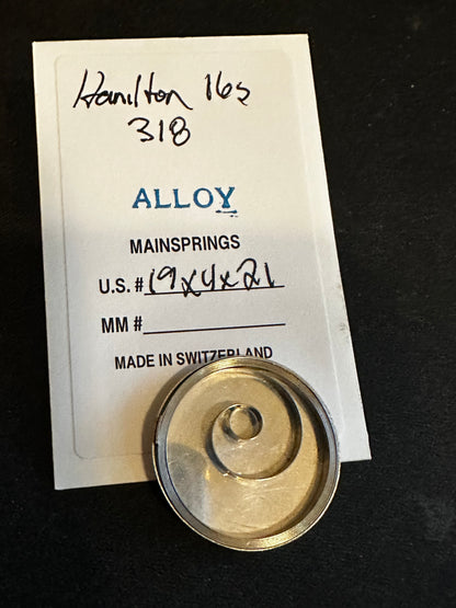 Alloy Mainspring for 16s Hamilton No. 318