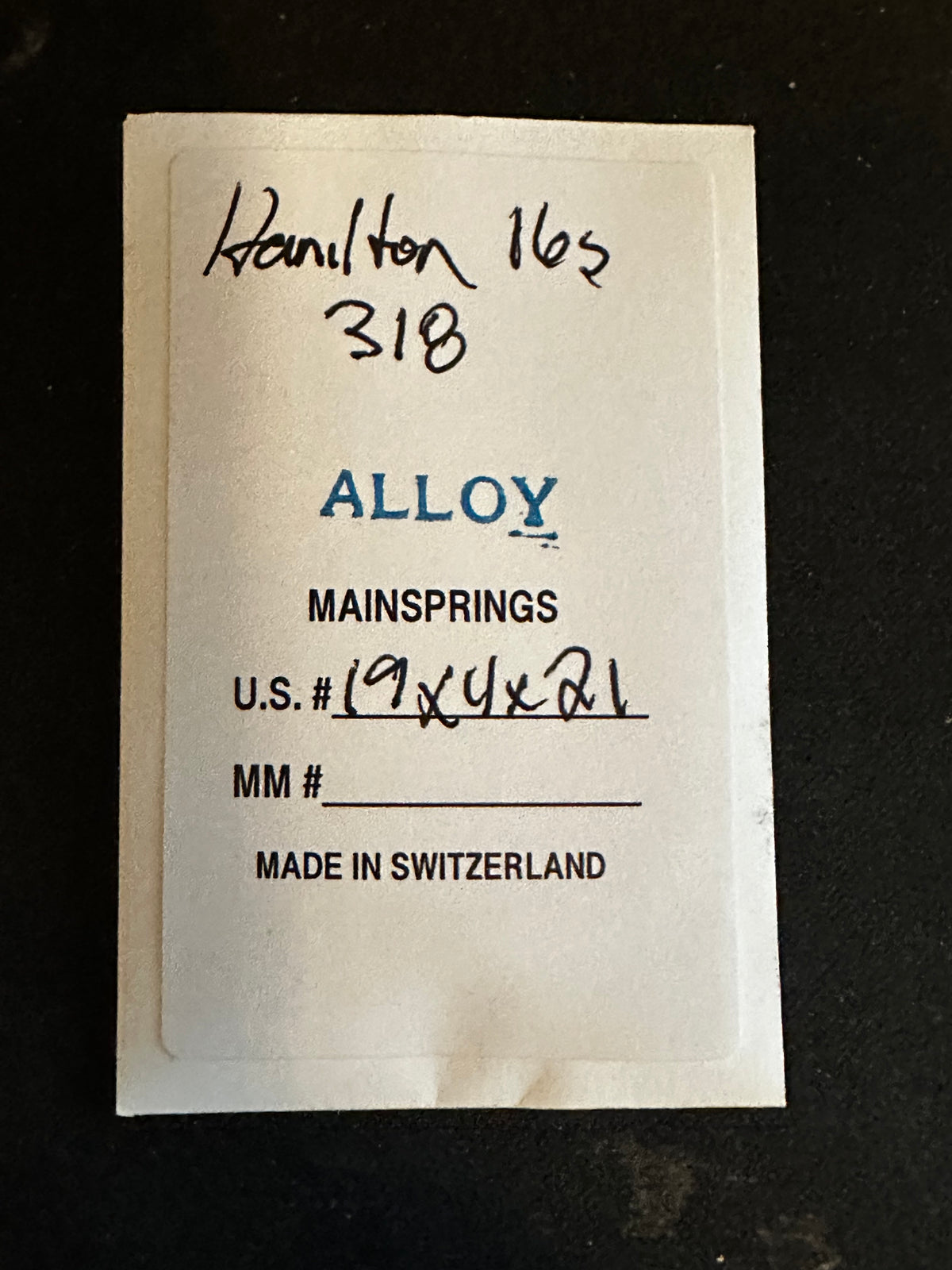 Alloy Mainspring for 16s Hamilton No. 318