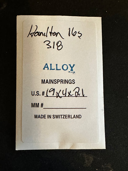 Alloy Mainspring for 16s Hamilton No. 318