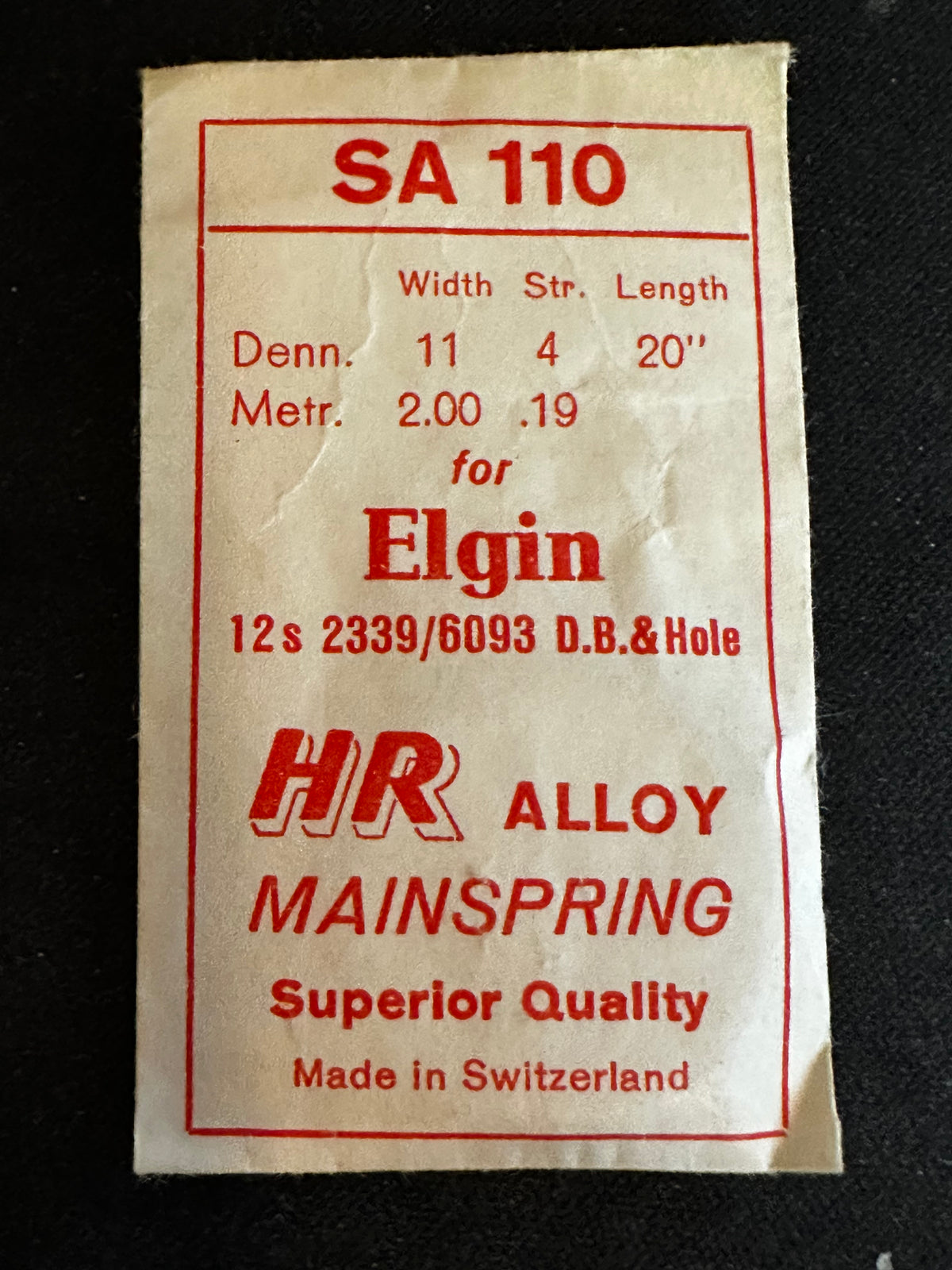 HR Mainspring SA110 for 12s Elgin Pocket Watch No. 2339 / 6093 - Alloy
